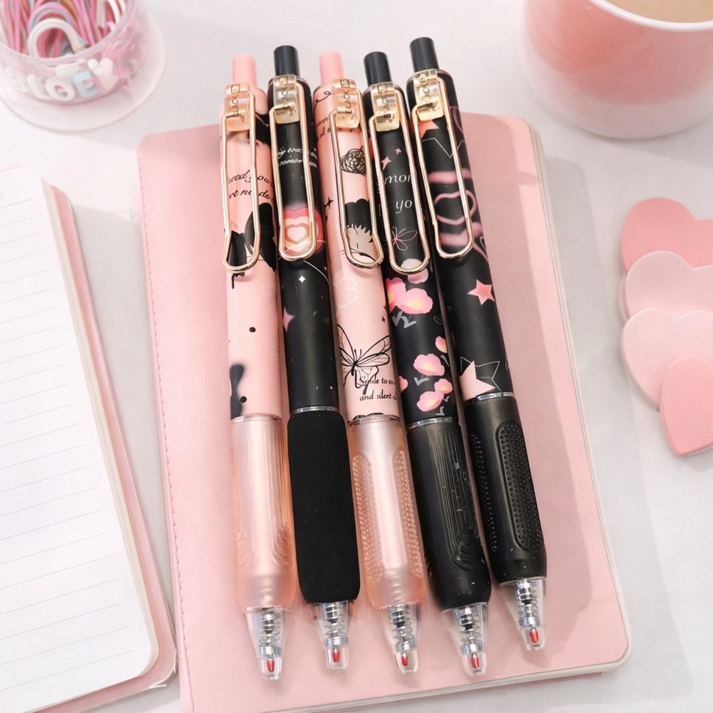 Set of 6 Black Butterfly Gel Pens – 0.5mm Fine Tip